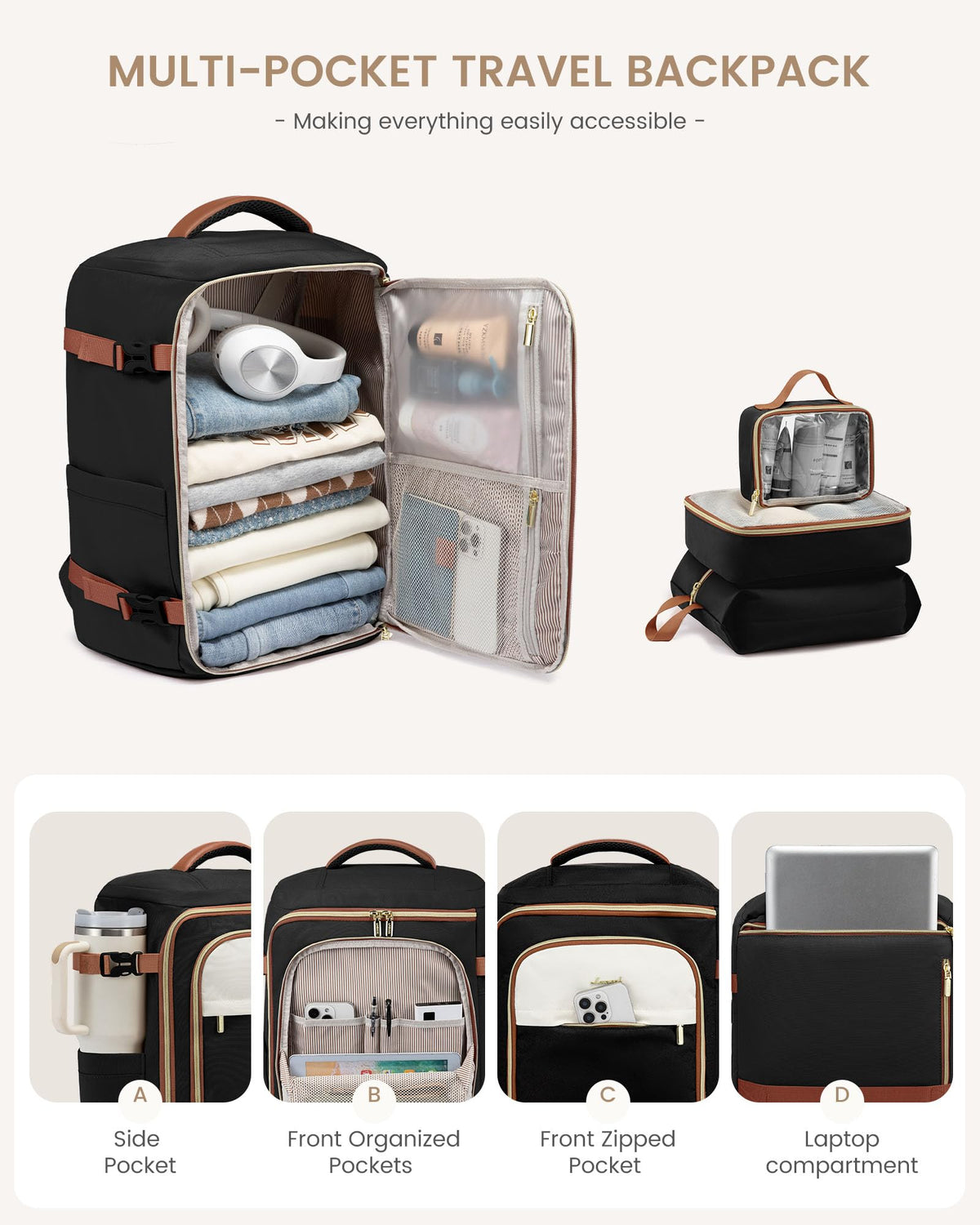 LOVEVOOK Travel Backpack Carry on Flight Approved for Women/Men