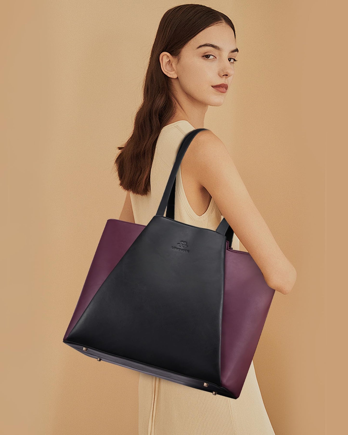 LOVEVOOK Laptop Tote for Women - 15.6 Inch Faux Leather Laptop Bag with Clutch, Large Capacity Office Purse Computer