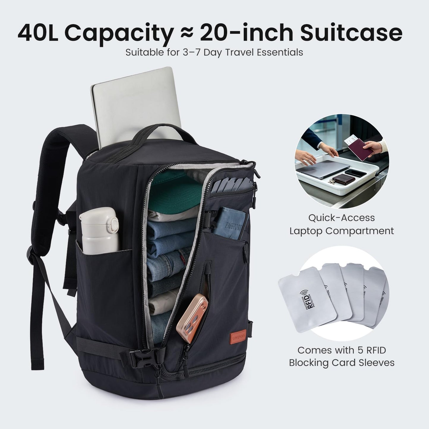 LOVEVOOK Travel Backpack for Women Men, Airline Approved Carry On Luggage
