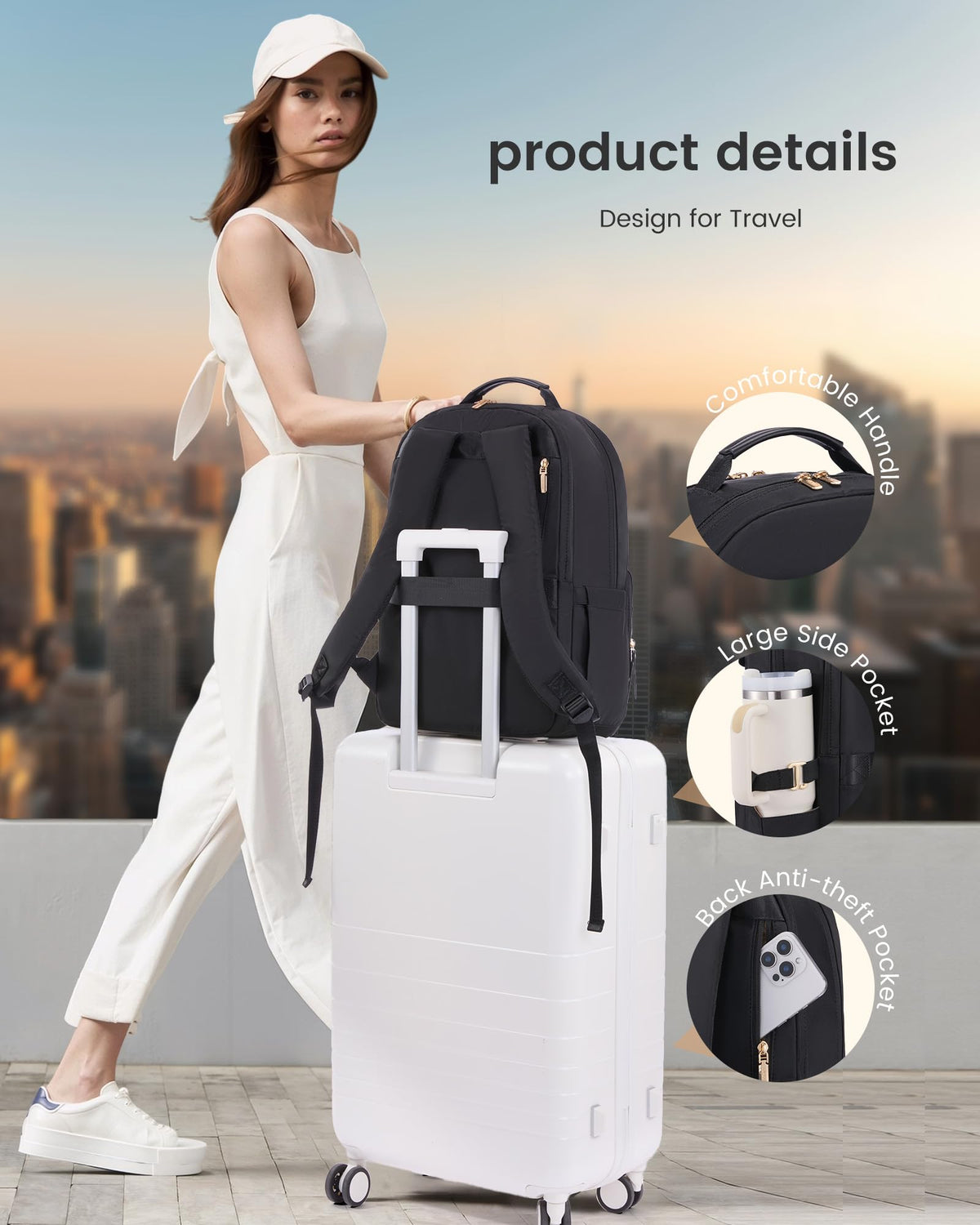 LOVEVOOK Laptop Backpack for Women with Leather Trim & Tumbler Pockets, 15.6" Work Backpack Purse, Travel Personal Item Bag, Carry On Business Computer Bag for Office, School, or Gift, Sage Green