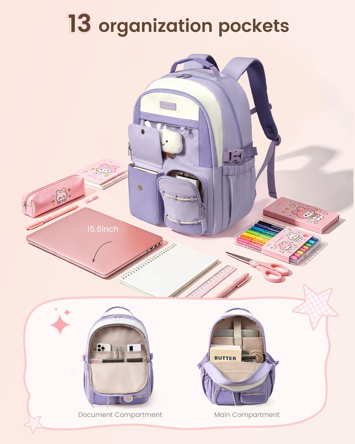LOVEVOOK School Backpack for Girls Ages 8-16,Cute Student Bookbag for Kids