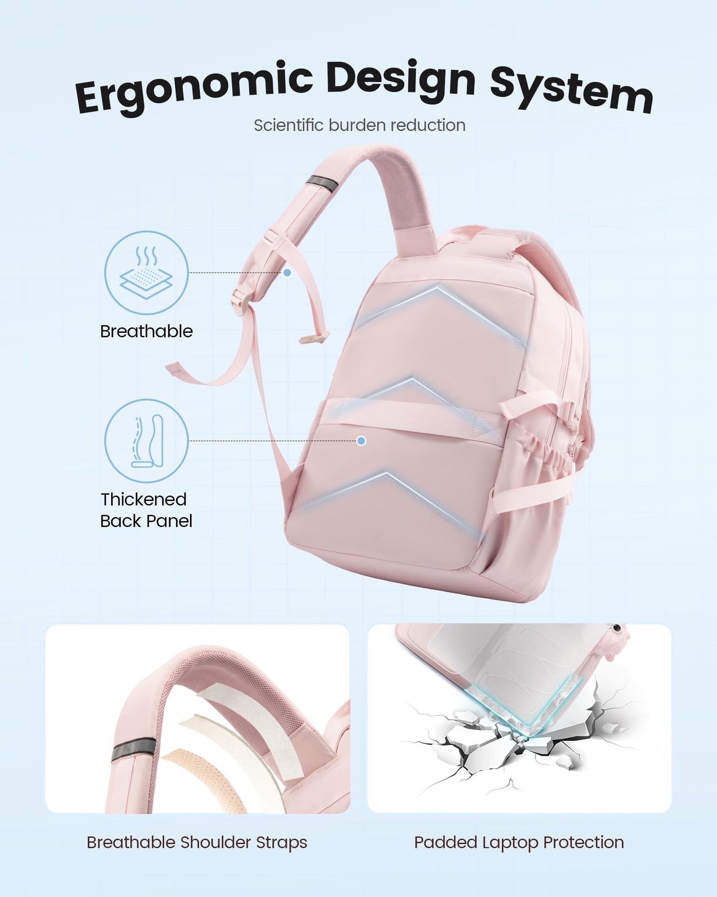LOVEVOOK School Backpack for Teen Girls, Student Cute Bookbag Purse for Middle High School, 15.6 Inch Laptop Kid Backpack Back to School with Large Cup Holder, College Travel Bag, Beige Blue