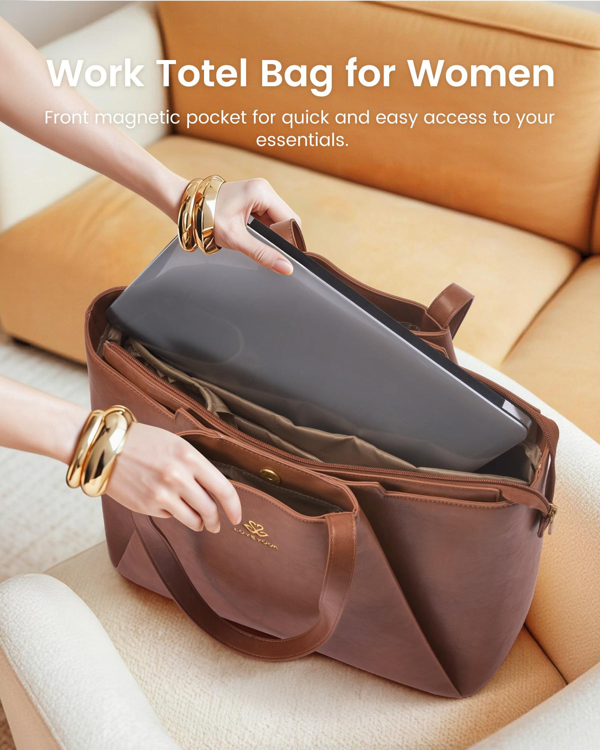 LOVEVOOK Laptop Tote for Women - 15.6 Inch Faux Leather Laptop Bag with Clutch, Large Capacity Office Purse Computer