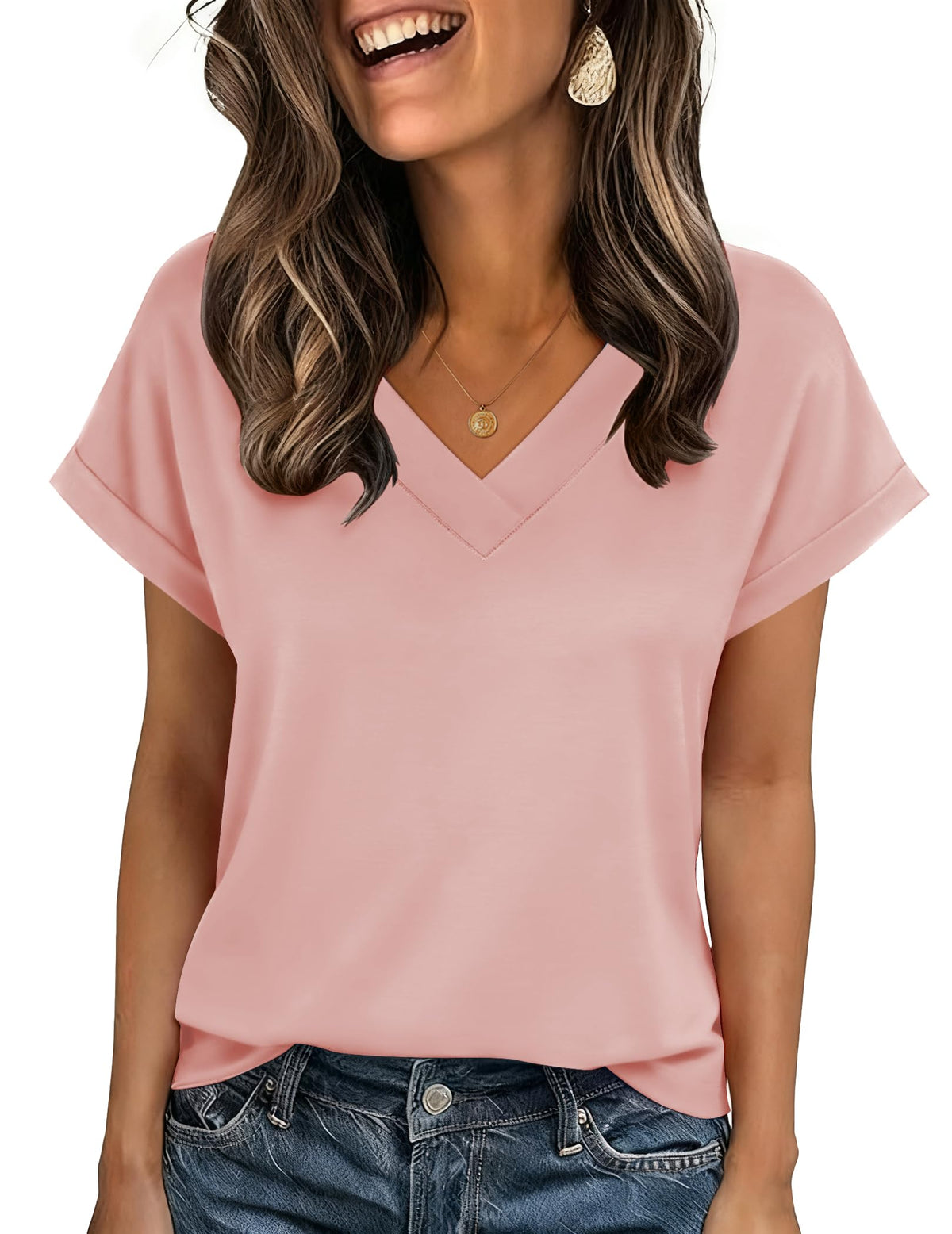 Zeagoo Womens Summer Tops Rolled Short Sleeve Shirts Dressy Casual Blouses