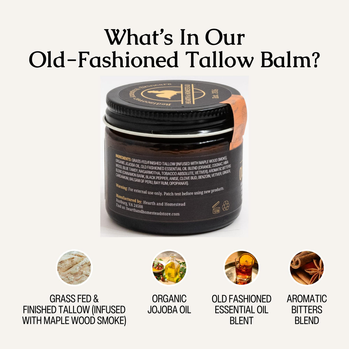 Hearth & Homestead Whipped Beef Tallow for Skin, Vanilla Orange, 2.6oz