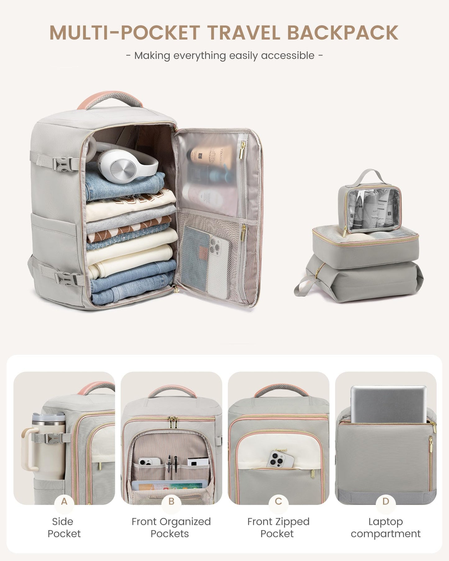 LOVEVOOK Travel Backpack Carry on Flight Approved for Women/Men