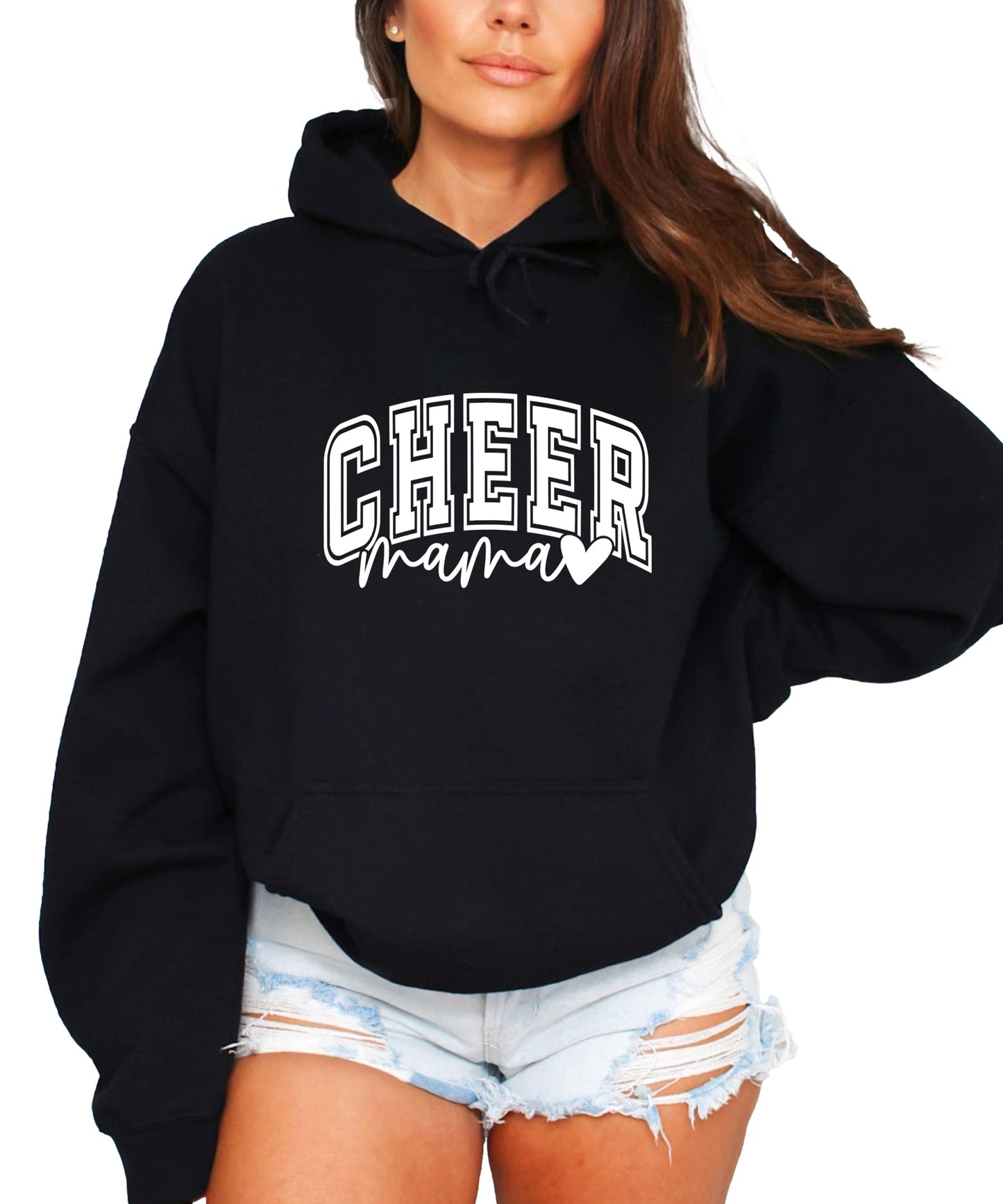 Olive Loves Apple Cheer Mama Hoodie for Women Cheerleading Mom Game Day Pullover Cheer Competition Sweatshirt