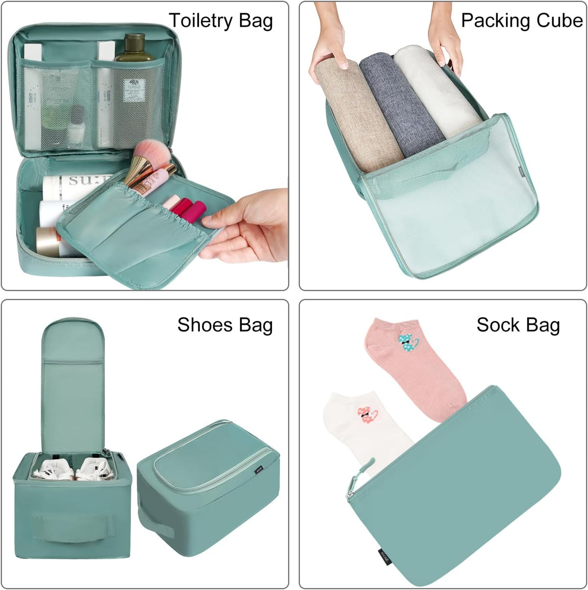 BAGAIL 8 Set Packing Cubes Luggage Packing Organizers for Travel Accessories-Aqua Color