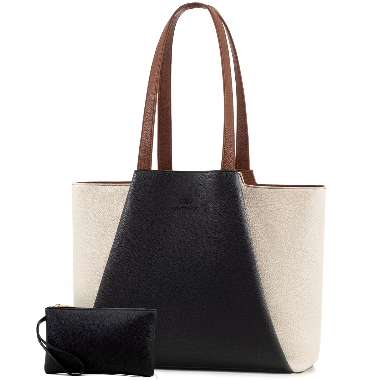 LOVEVOOK Laptop Tote for Women - 15.6 Inch Faux Leather Laptop Bag with Clutch, Large Capacity Office Purse Computer