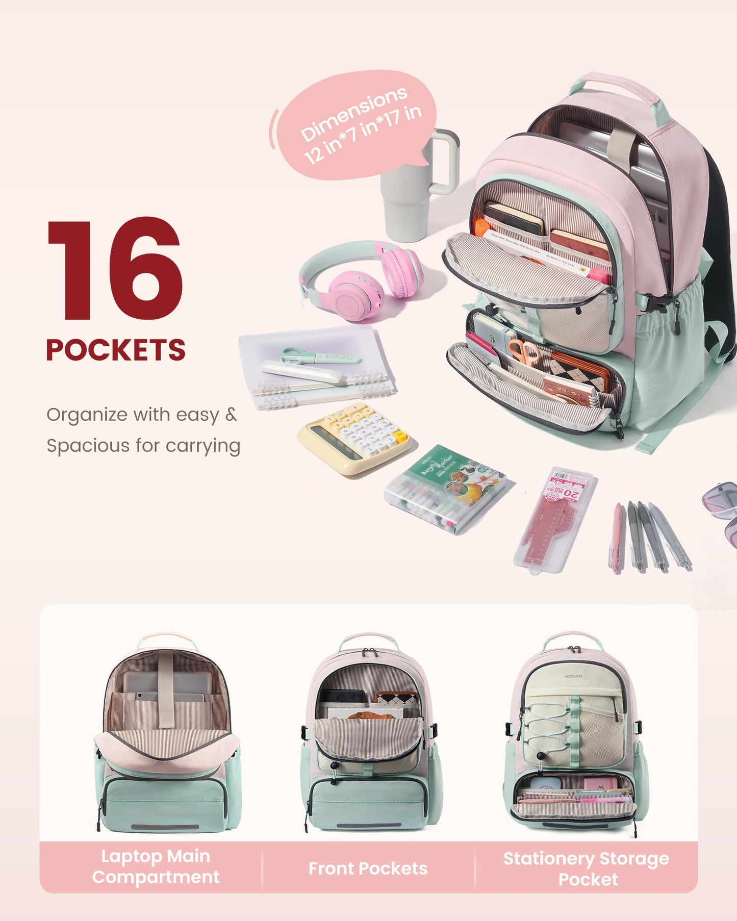 LOVEVOOK Backpack for Kids Teen Girls, Cute Back to School Backpack Bookbag