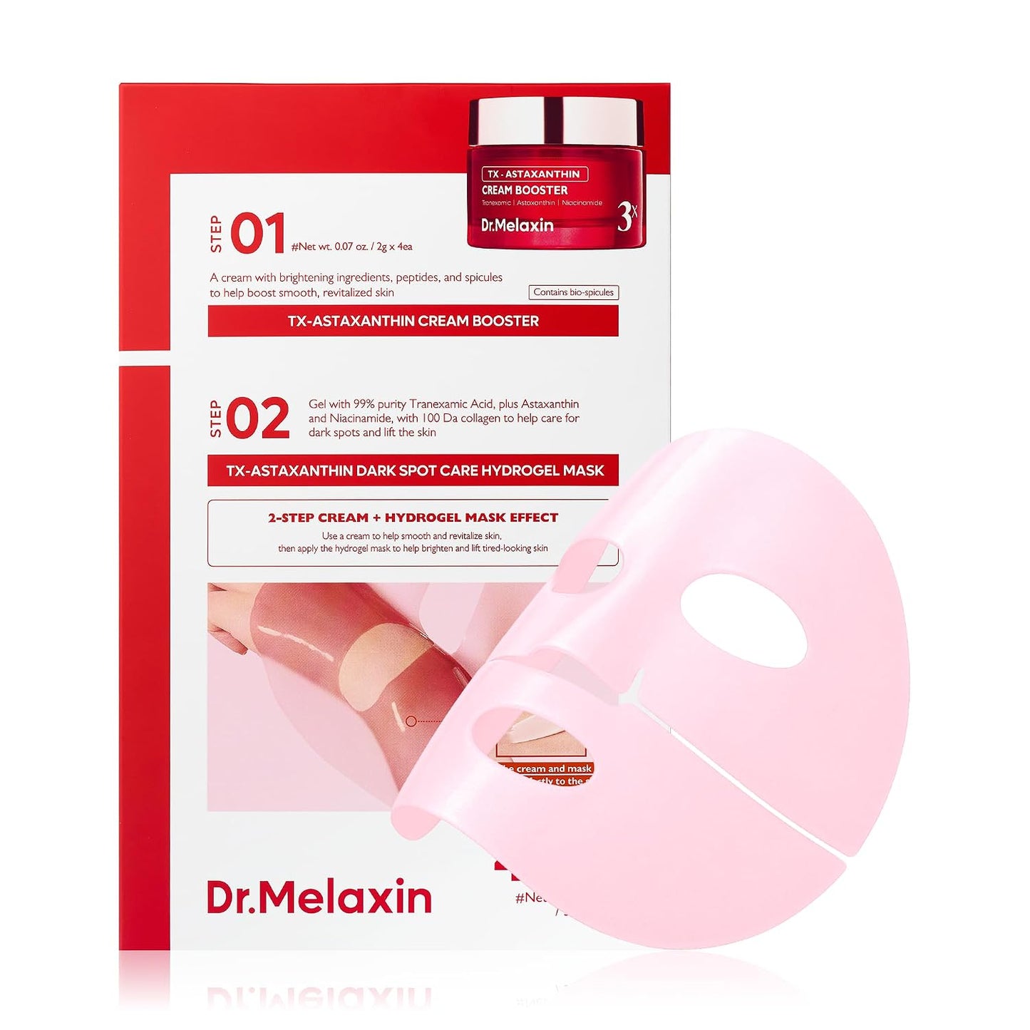 Dr.Melaxin TX Astaxanthin Melanin Recovery & Firming Hydrogel Mask (4 Sheets) – Dark Spot Correcting 2-Step Mask with Tranexamic Acid, Niacinamide, PDRN & Collagen for Elasticity