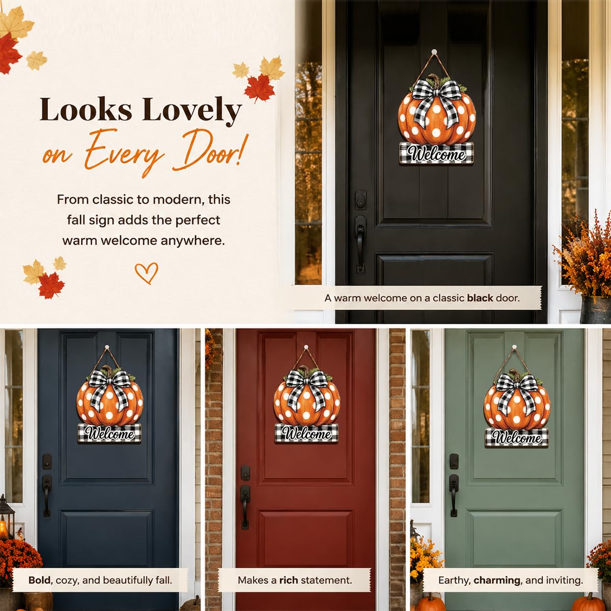 Fall Door Decor Wooden Pumpkin Door Hanger, Welcome Sign for Front Door