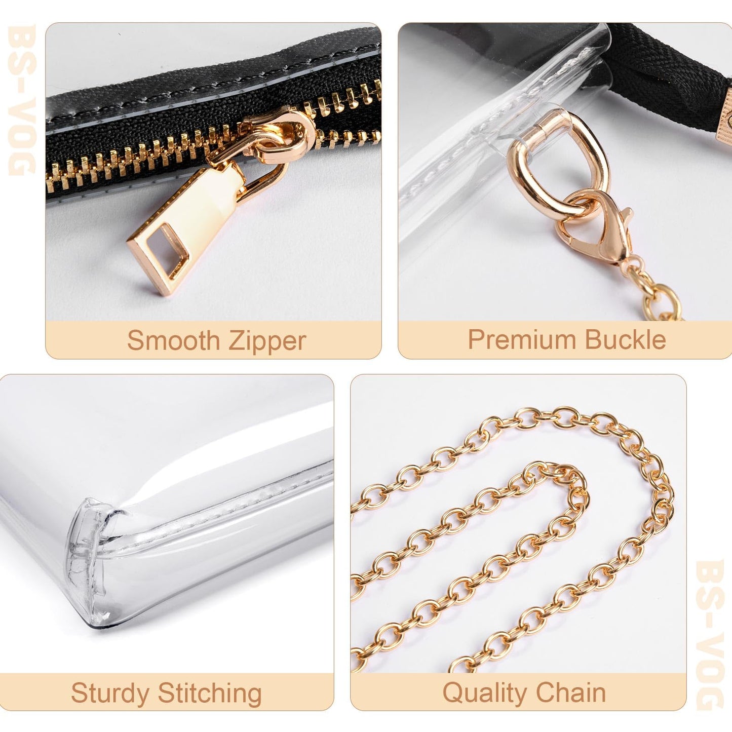 BS-VOG Clear Purse for Stadium Events, Clear Crossbody Bag for Women