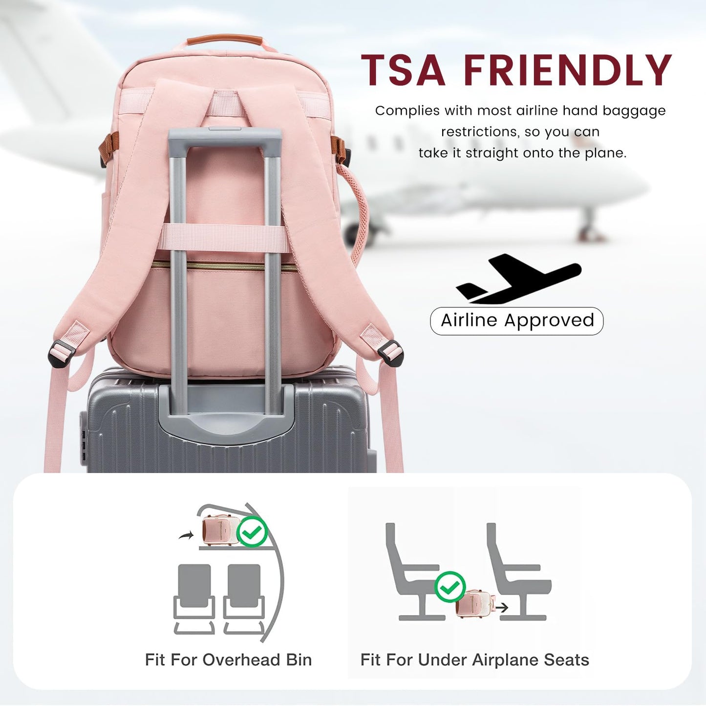 LOVEVOOK 40L Large Travel Backpack for Women Men, 17 Inch Carry on Backpack for Traveling on Airplane, Personal Item Bag Airline Approved, Business Causal Weekender Backpack, Black-Brown