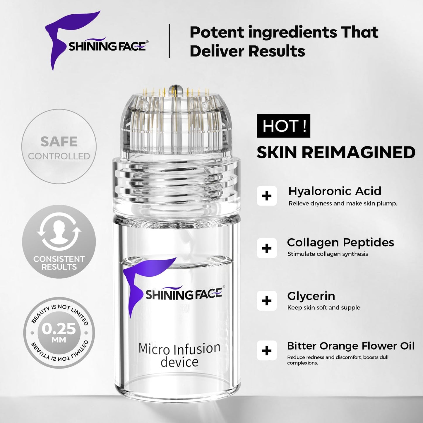 Micro Infusion System for Face & Neck-Micro Infusion Kit to Leave Skin Firmer & Smoother-0.25mm Facial Stamp with Collagen & Hyaluronic Acid Serum for At Home Glow and Anti-aging-3 Month Supply