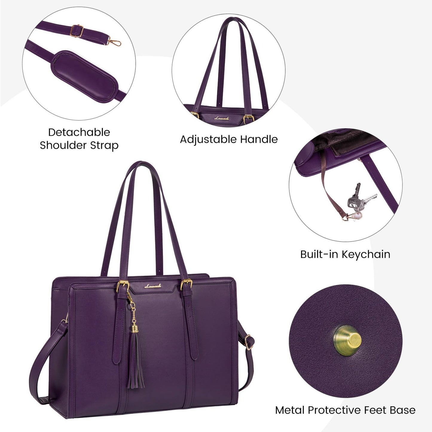LOVEVOOK Laptop Bag for Women 15.6 inch Lightweight PU Laptop Tote Bag, Large Capacity Computer bag with Clutch Purse for Business, Work, Office, Travel, School,Casual(Black & Leather)