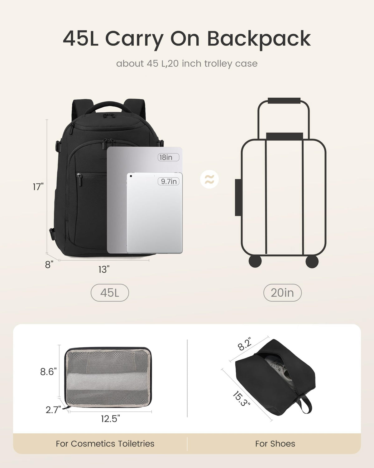 LOVEVOOK 40L Travel Backpack for Women & Men, Airline Approved Carry On Bag