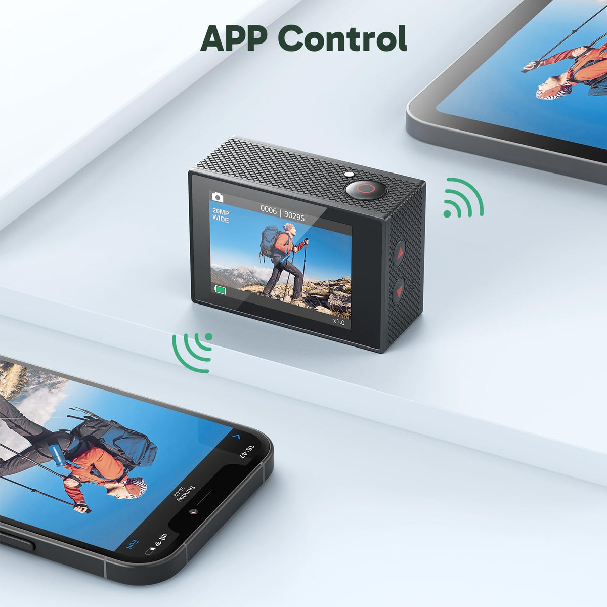 AKASO EK7000 4K30FPS 20MP WiFi Action Camera with EIS Ultra HD 131FT Waterproof Underwater Camera Remote Control 4X Zoom Support External Microphone Blue