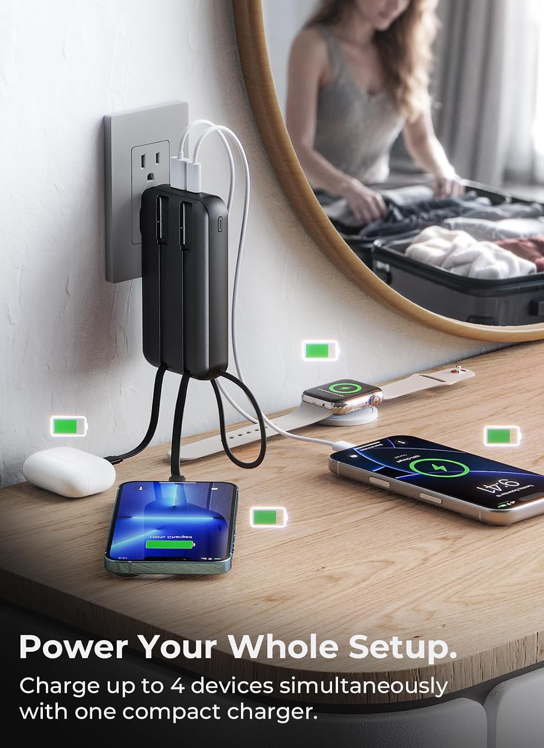 Portable Charger 50000mAh, Power Bank with Built-in Cables & Wall Plug