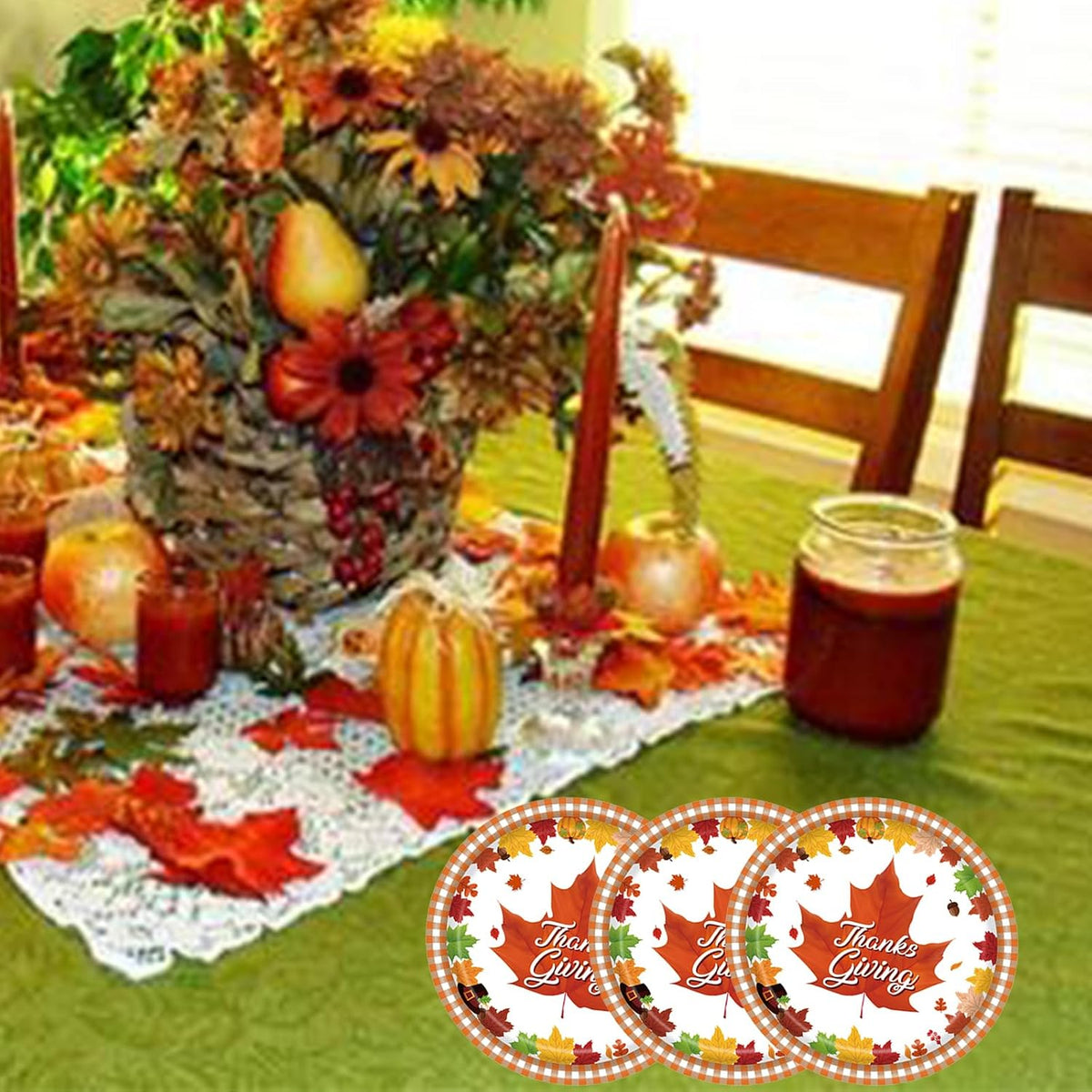 mdgfge Thanksgiving Disposable Paper Plates Autumn Maple Leaf Print Dessert Plates for Fall Harvest Birthday Wedding Thanksgiving Party Dinner Tableware Decorations Favors Supplies (24 Pcs)