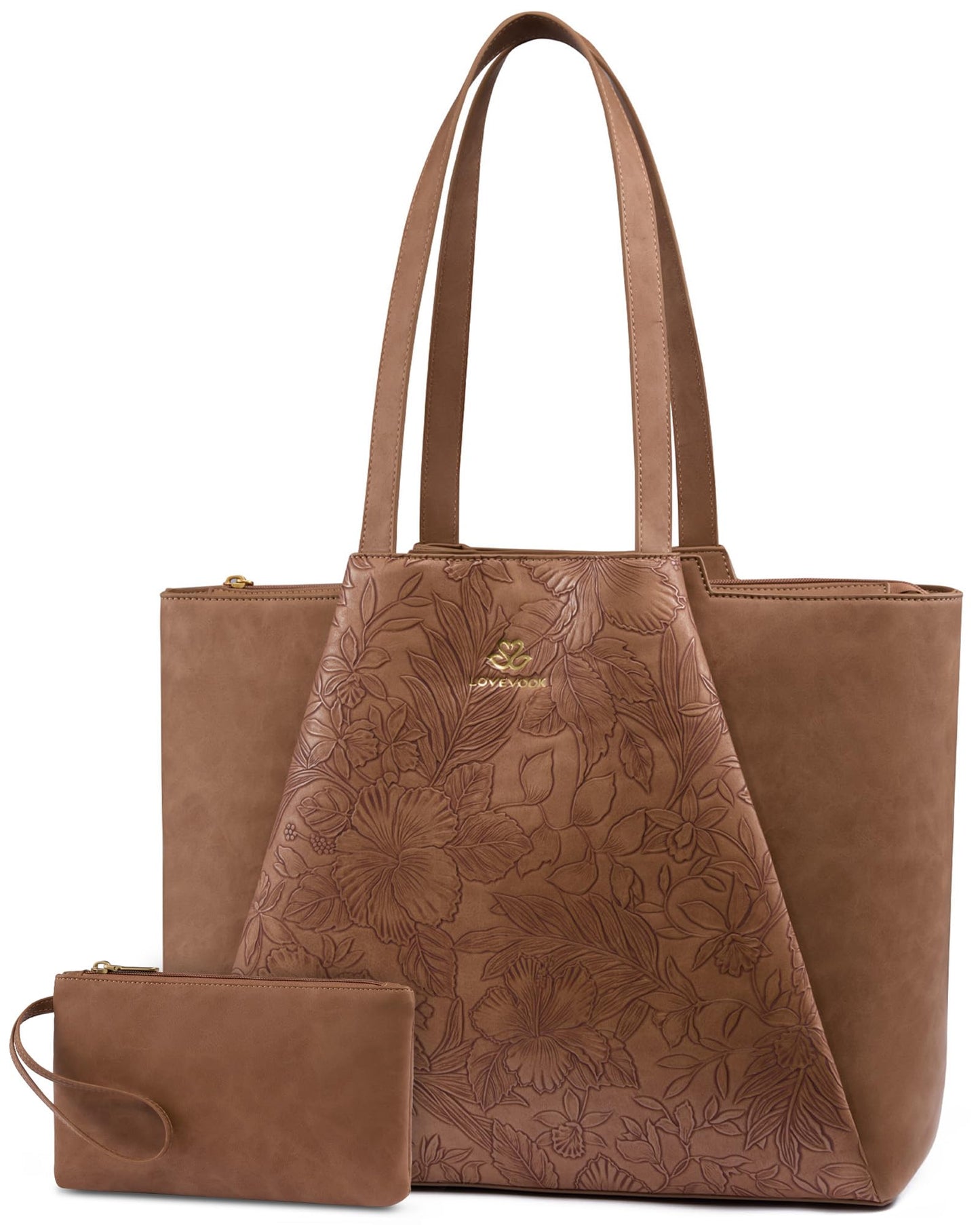 LOVEVOOK Laptop Tote for Women - 15.6 Inch Faux Leather Laptop Bag with Clutch, Large Capacity Office Purse Computer