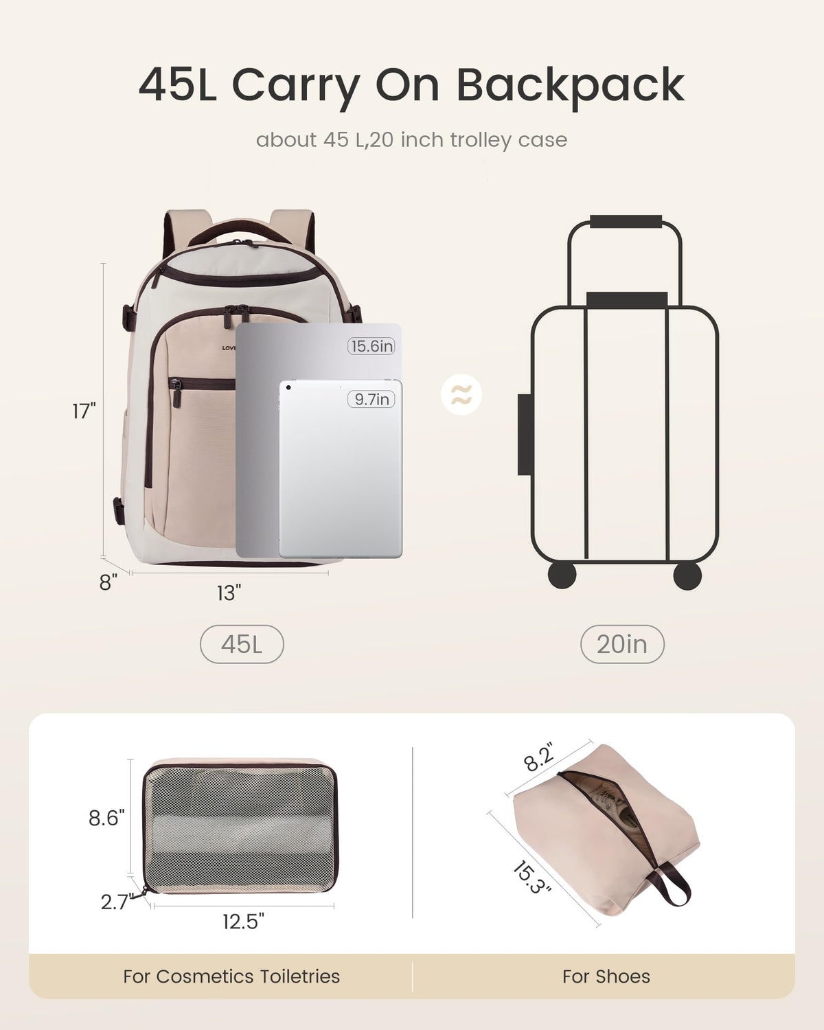 LOVEVOOK 40L Travel Backpack for Women & Men, Airline Approved Carry On Bag