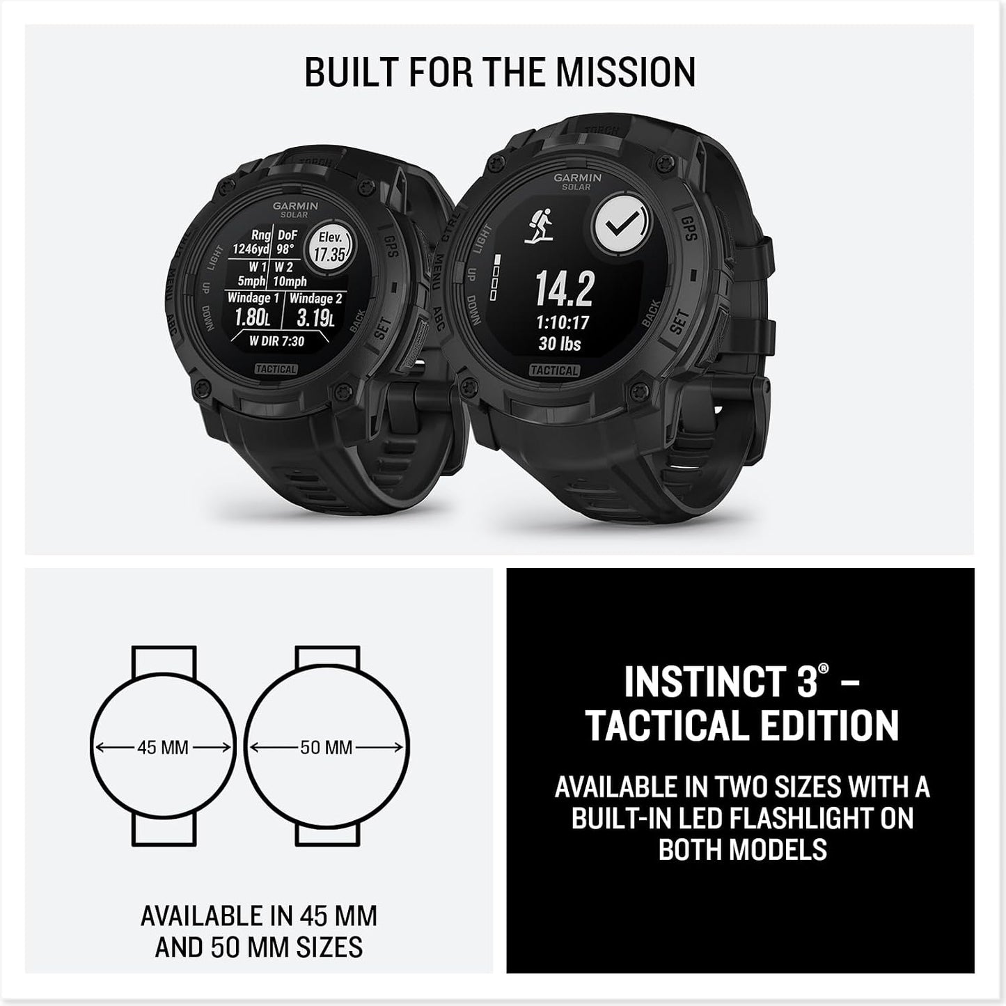 Garmin Instinct® 3 Tactical, Solar, 50mm, Black