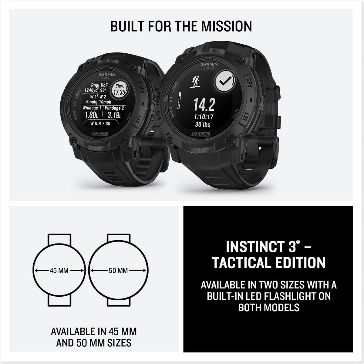 Garmin Instinct® 3 Tactical, Solar, 50mm, Black
