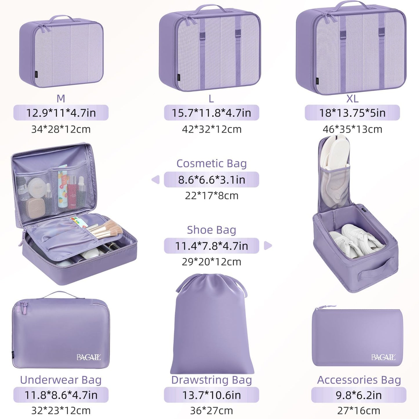 BAGAIL 8 Set Packing Cubes Luggage Packing Organizers for Travel Accessories-Aqua Color