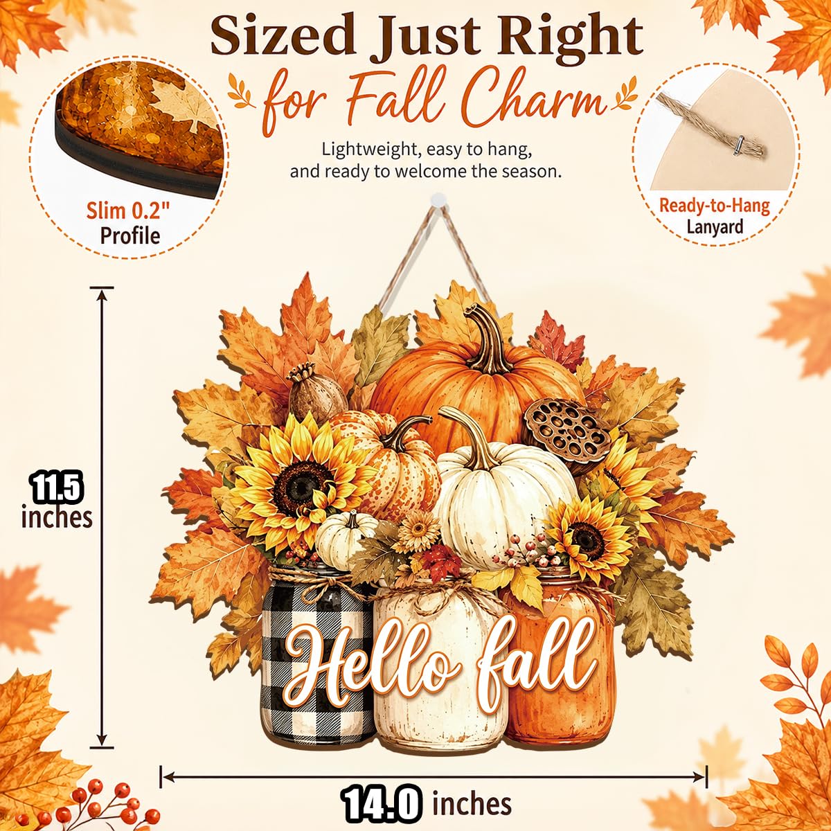 Fall Door Decor Wooden Pumpkin Door Hanger, Welcome Sign for Front Door
