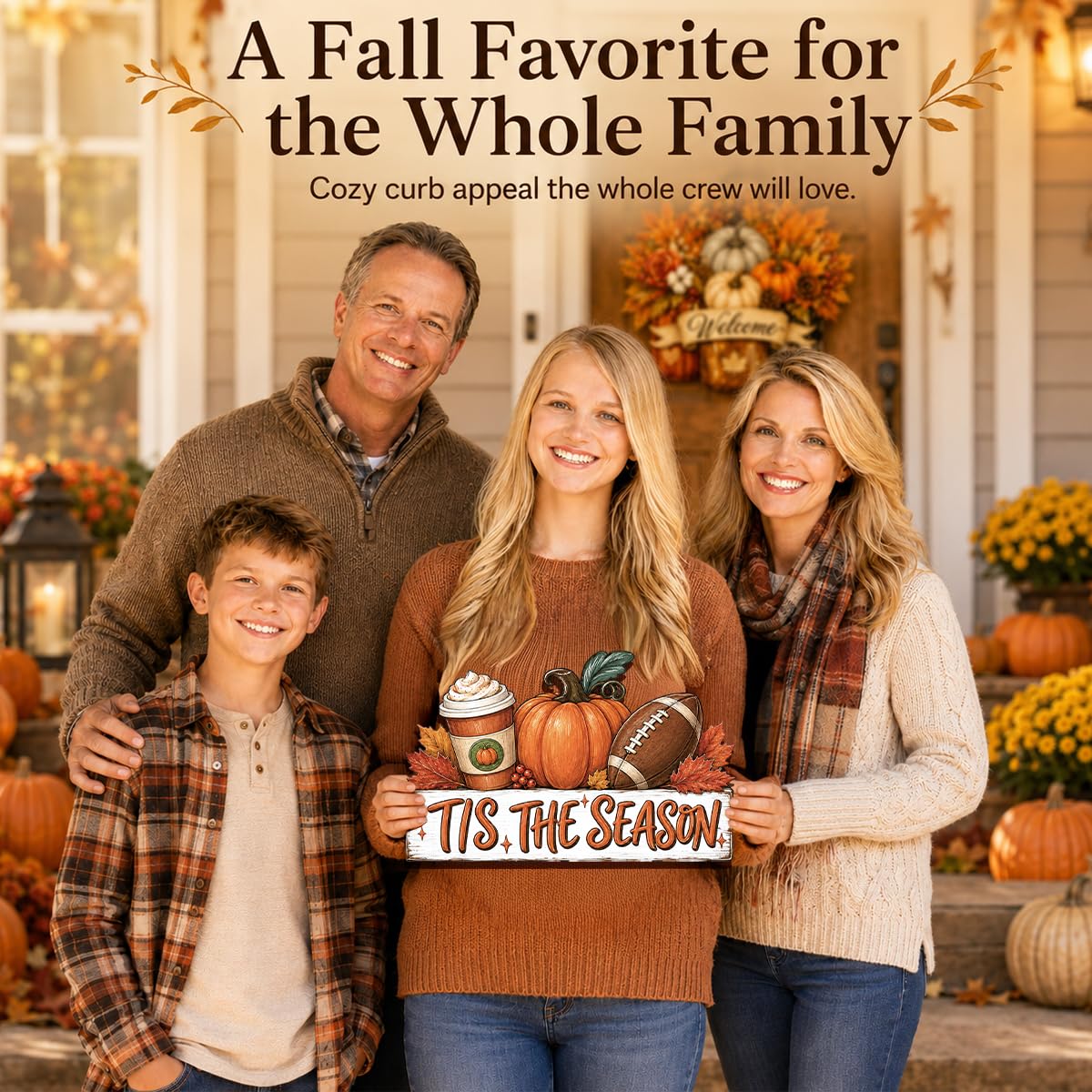 Fall Door Decor Wooden Pumpkin Door Hanger, Welcome Sign for Front Door