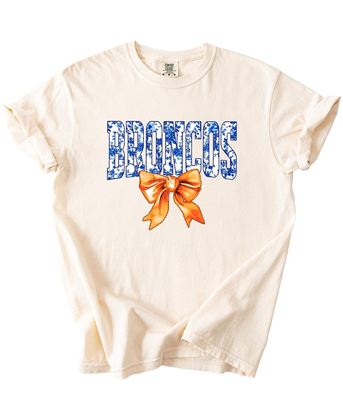 Broncos Orange Floral Bow Shirt for Women & Teens Trendy Team Spirit Sports Fan Graphic Tee