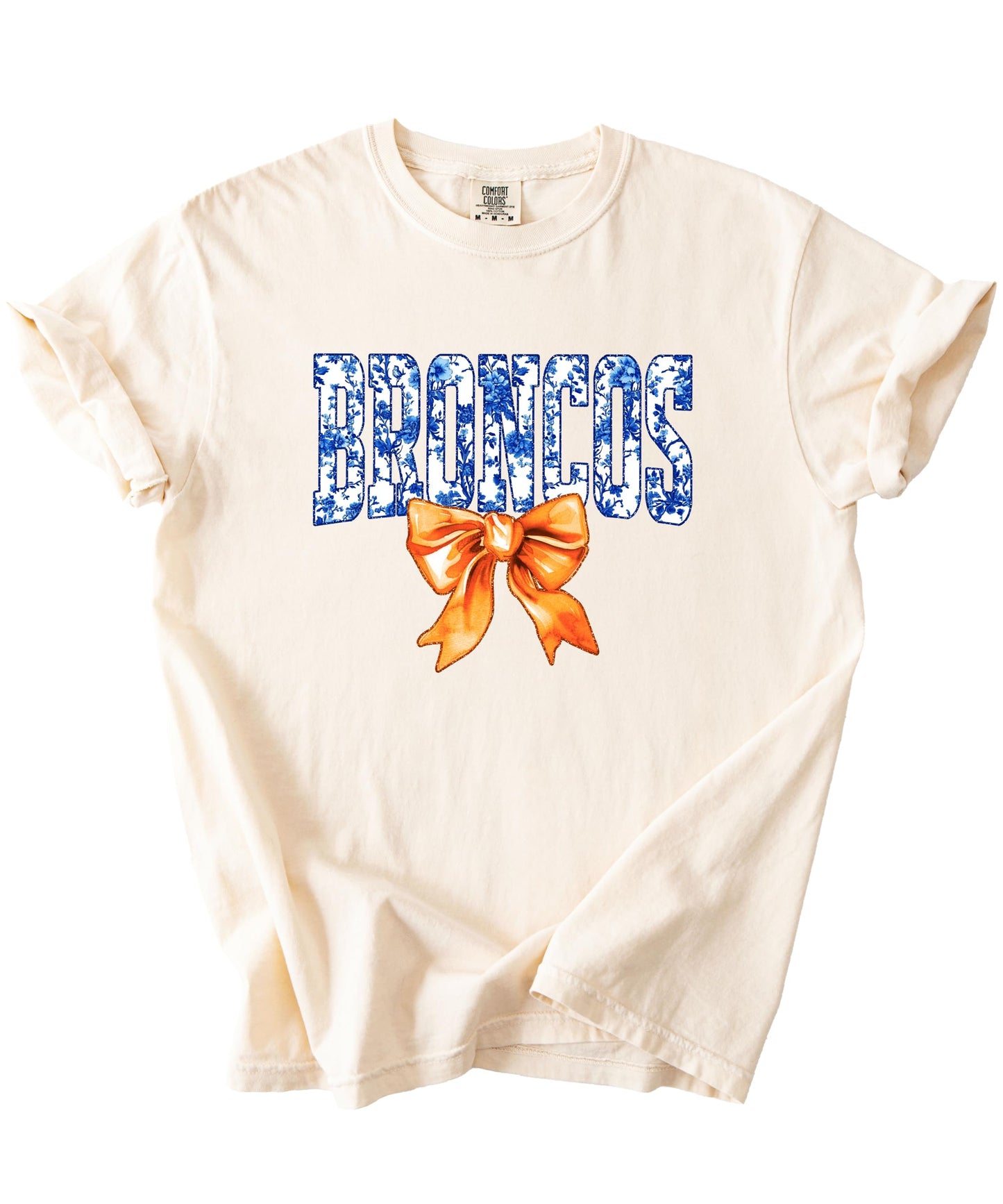 Broncos Orange Floral Bow Shirt for Women & Teens Trendy Team Spirit Sports Fan Graphic Tee