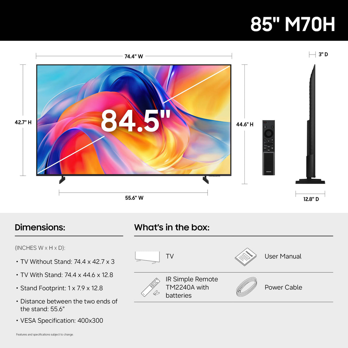 Samsung 55-Inch Class M70H Series, Mini LED, 4K, Smart TV, 2026 Model