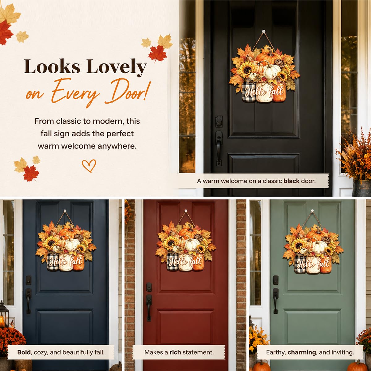 Fall Door Decor Wooden Pumpkin Door Hanger, Welcome Sign for Front Door