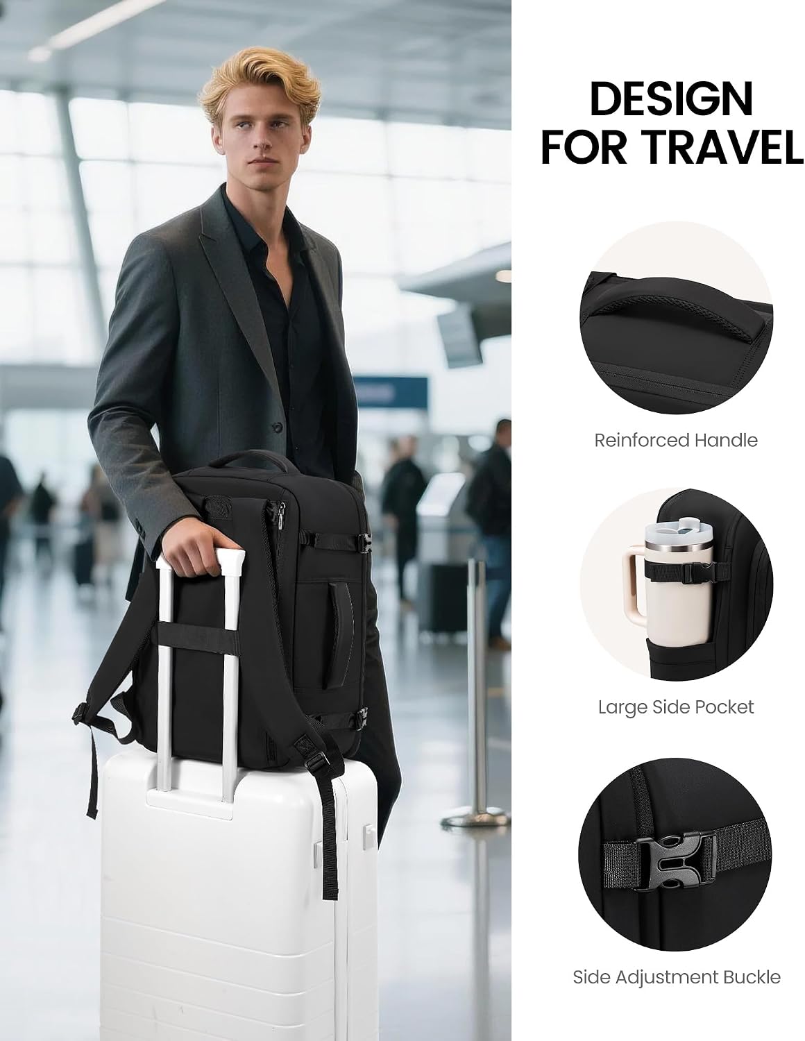 LOVEVOOK Travel Backpack for Women Men with Garment Bag, 40L Carry on Backpack as TSA Personal Item Flight Approved, Luggage Daypack Fits 17.3" Laptop, Overnight Business Weekender Travel Essential