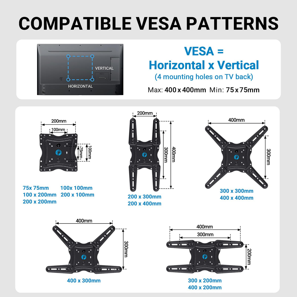 Pipishell Full Motion TV Wall Mount for Echo Show 21/15 and 13-43 Inch Flat Curved Screen TVs & Monitors, Max VESA 200x200mm up to 44lbs, TV Mount Wall Bracket with Rotation Swivel Tilt Extension