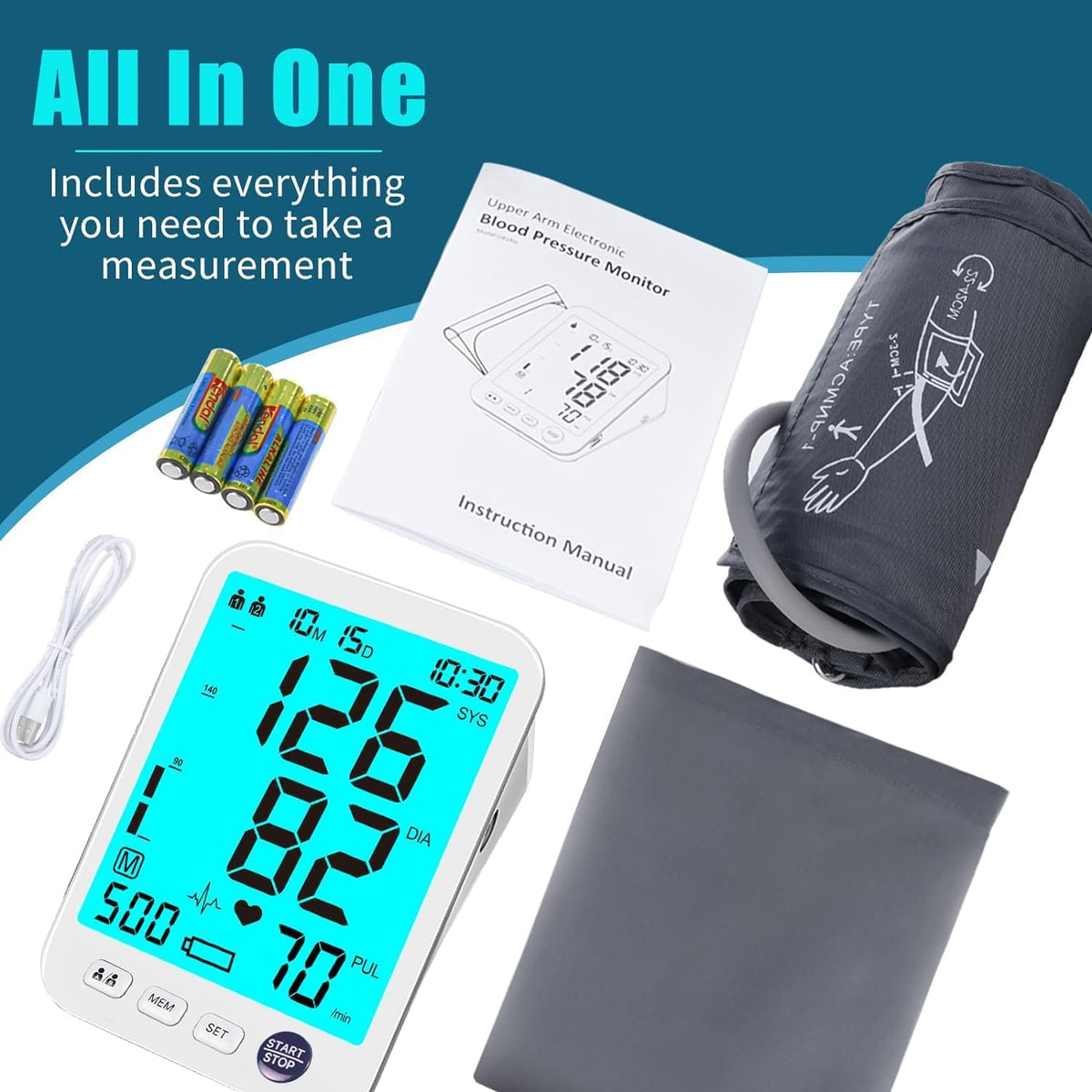 Blood Pressure Monitor Upper Arm with Large Cuff