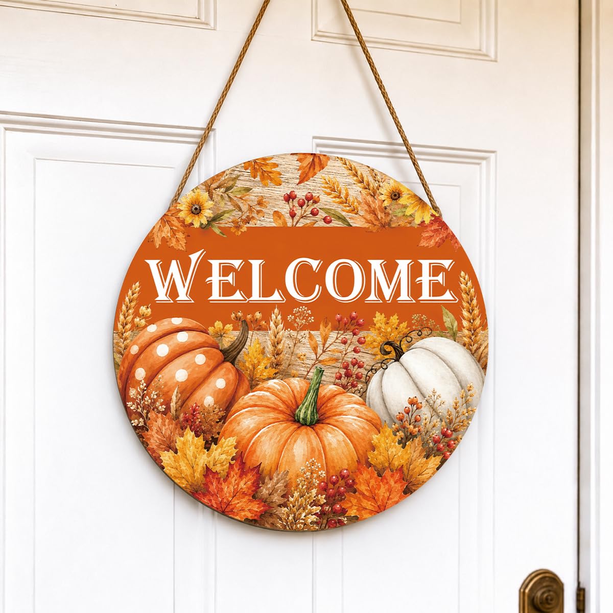 Fall Door Decor Wooden Pumpkin Door Hanger, Welcome Sign for Front Door