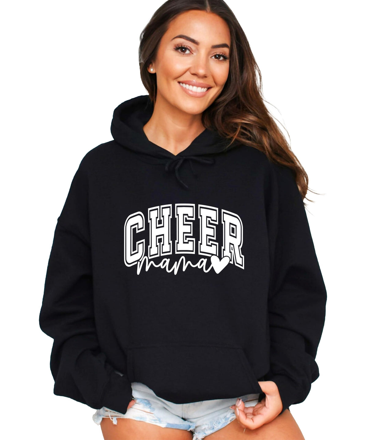 Olive Loves Apple Cheer Mama Hoodie for Women Cheerleading Mom Game Day Pullover Cheer Competition Sweatshirt