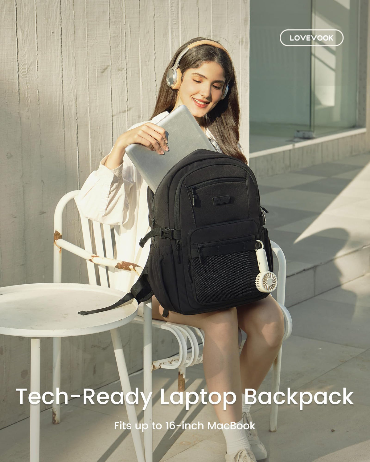 LOVEVOOK Laptop Backpack Women/Men with 40oz Cup Holder Buckle Strap, 15.6 Inch Tech-Ready Work Backpack, TSA-compliant for Travel & College with Versatile Mesh Pocket, Black
