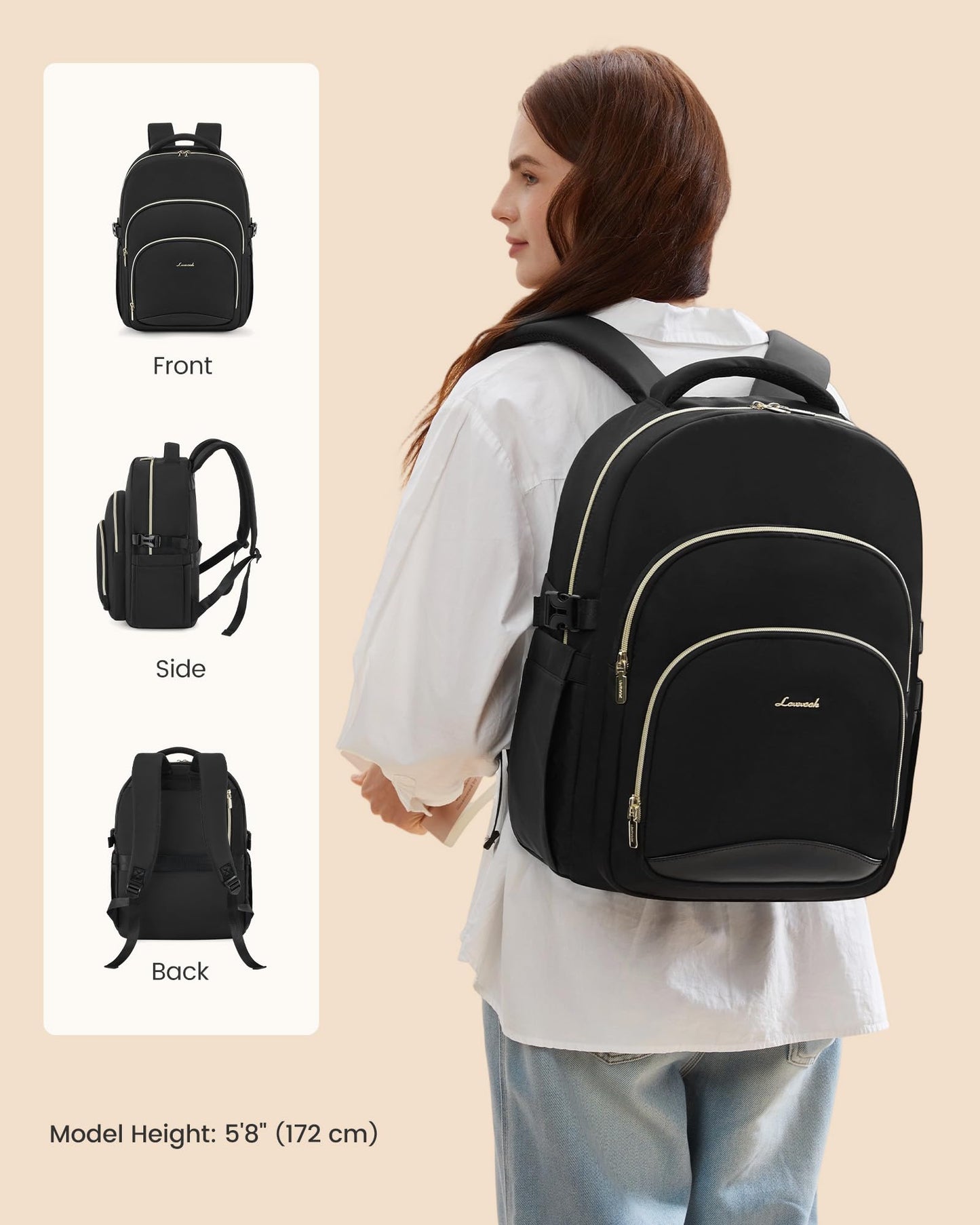 LOVEVOOK Laptop Backpack for Women, 15.6-Inch Work Backpack, Back to School Bookbag for College Student Teen Girls, Casual Personal Item Travel Bag Business Computer Daypack for Teacher Nurse, Gift