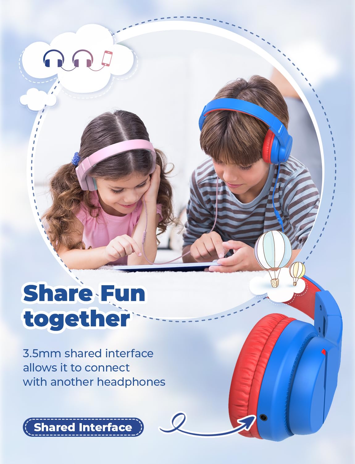 iClever HS19S Kids Headphones for School, Over-Ear for Toddler Boys Girls