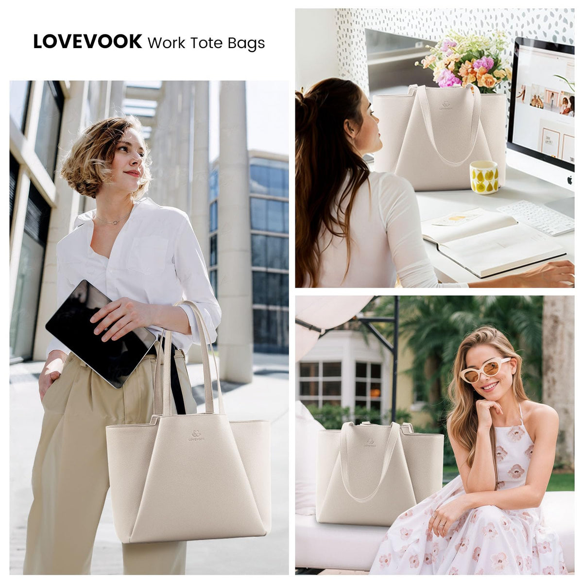 LOVEVOOK Laptop Tote for Women - 15.6 Inch Faux Leather Laptop Bag with Clutch, Large Capacity Office Purse Computer