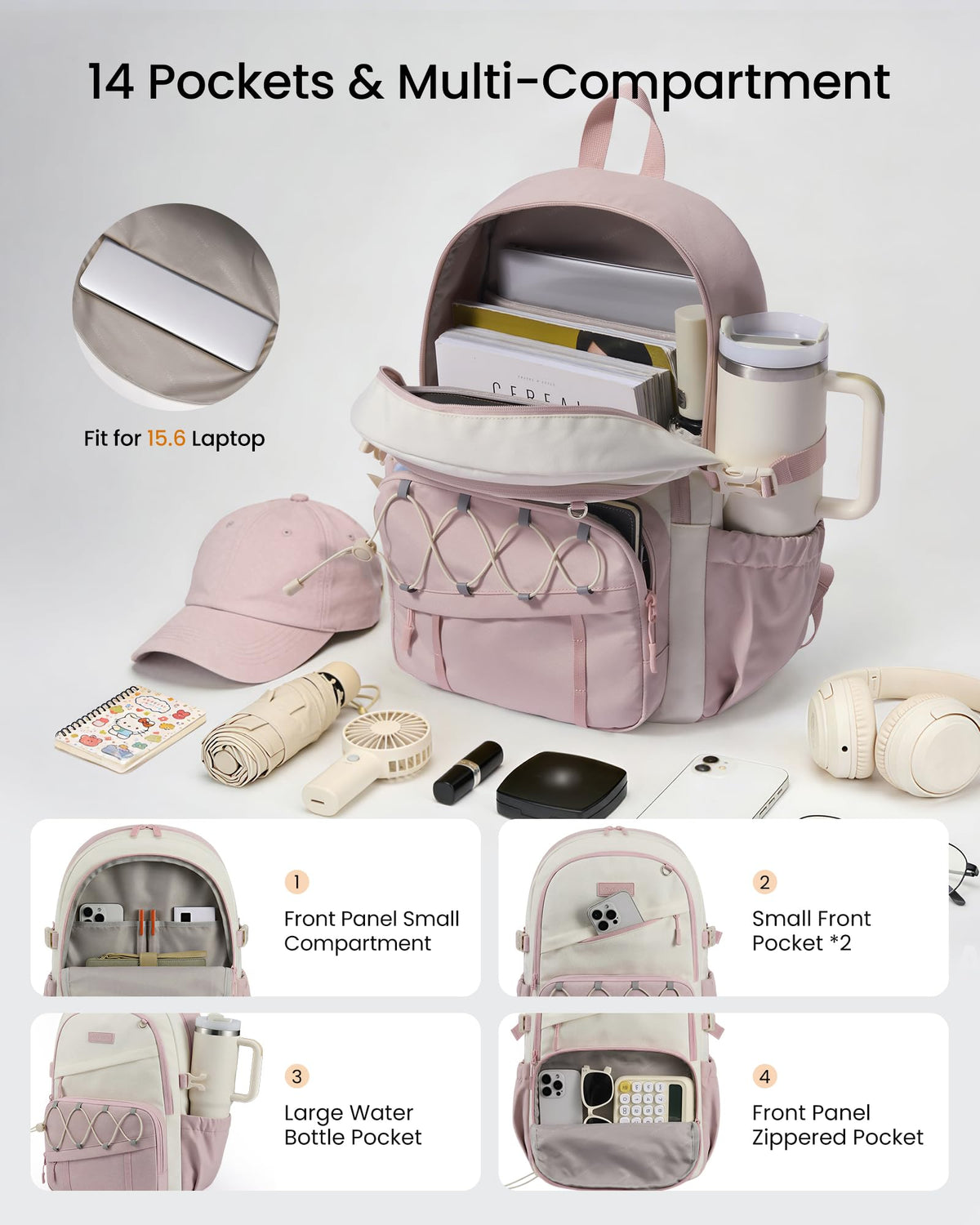 LOVEVOOK School Backpack for Teen Girls,Lightweight 15.6"Student Laptop Bag