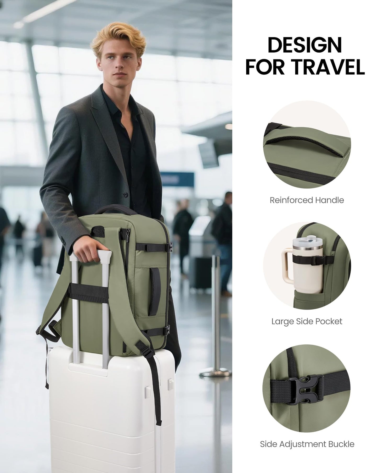 LOVEVOOK Travel Backpack for Women Men with Garment Bag, 40L Carry on Backpack as TSA Personal Item Flight Approved, Luggage Daypack Fits 17.3" Laptop, Overnight Business Weekender Travel Essential