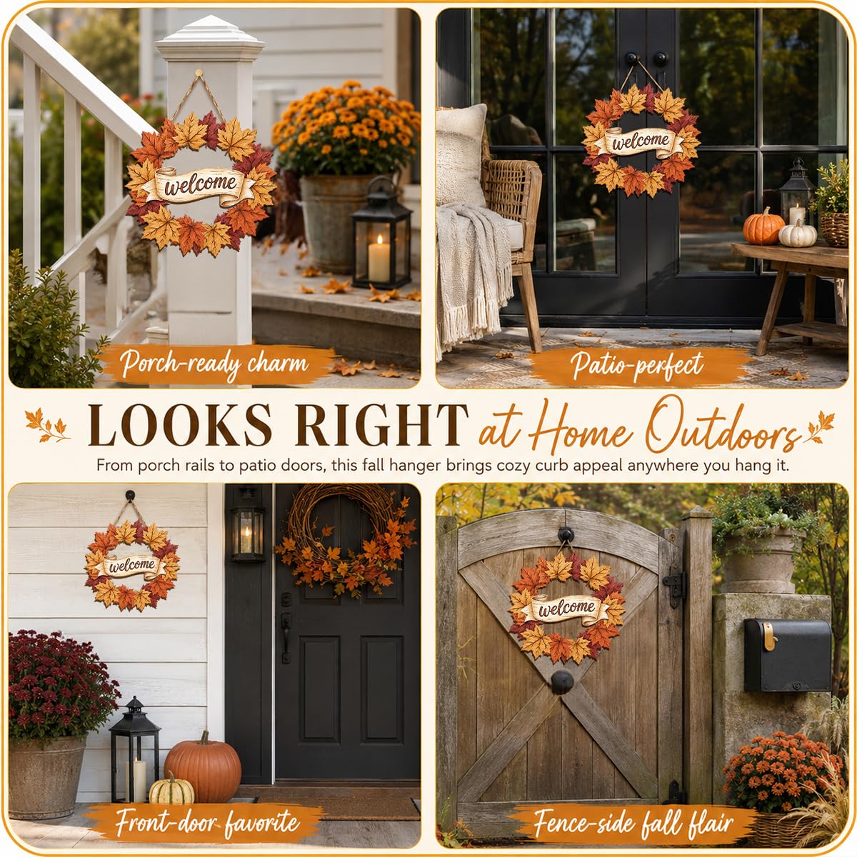 Fall Door Decor Wooden Pumpkin Door Hanger, Welcome Sign for Front Door