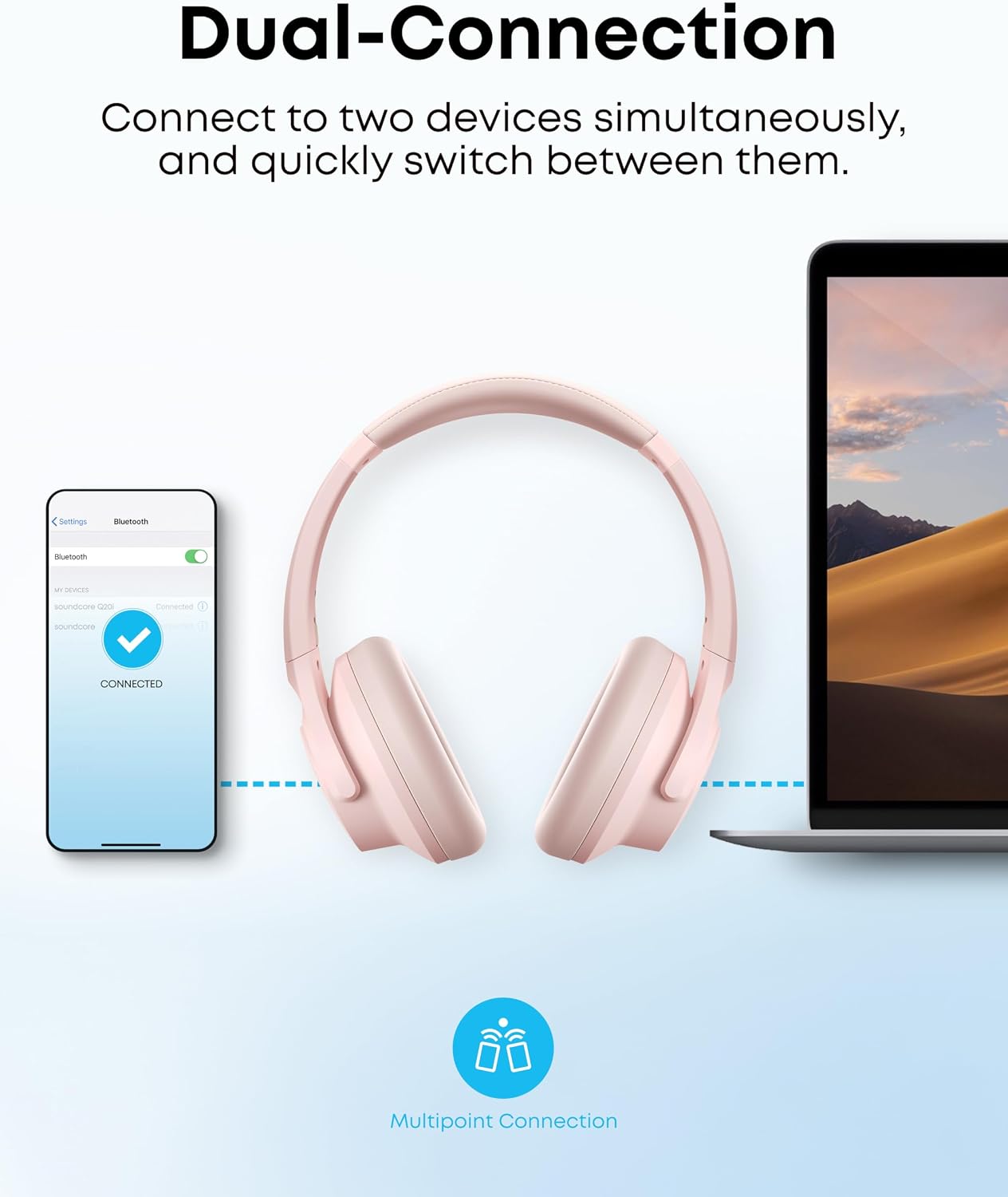 Soundcore by Anker Q20i Hybrid Active Noise Cancelling Headphones, Pink