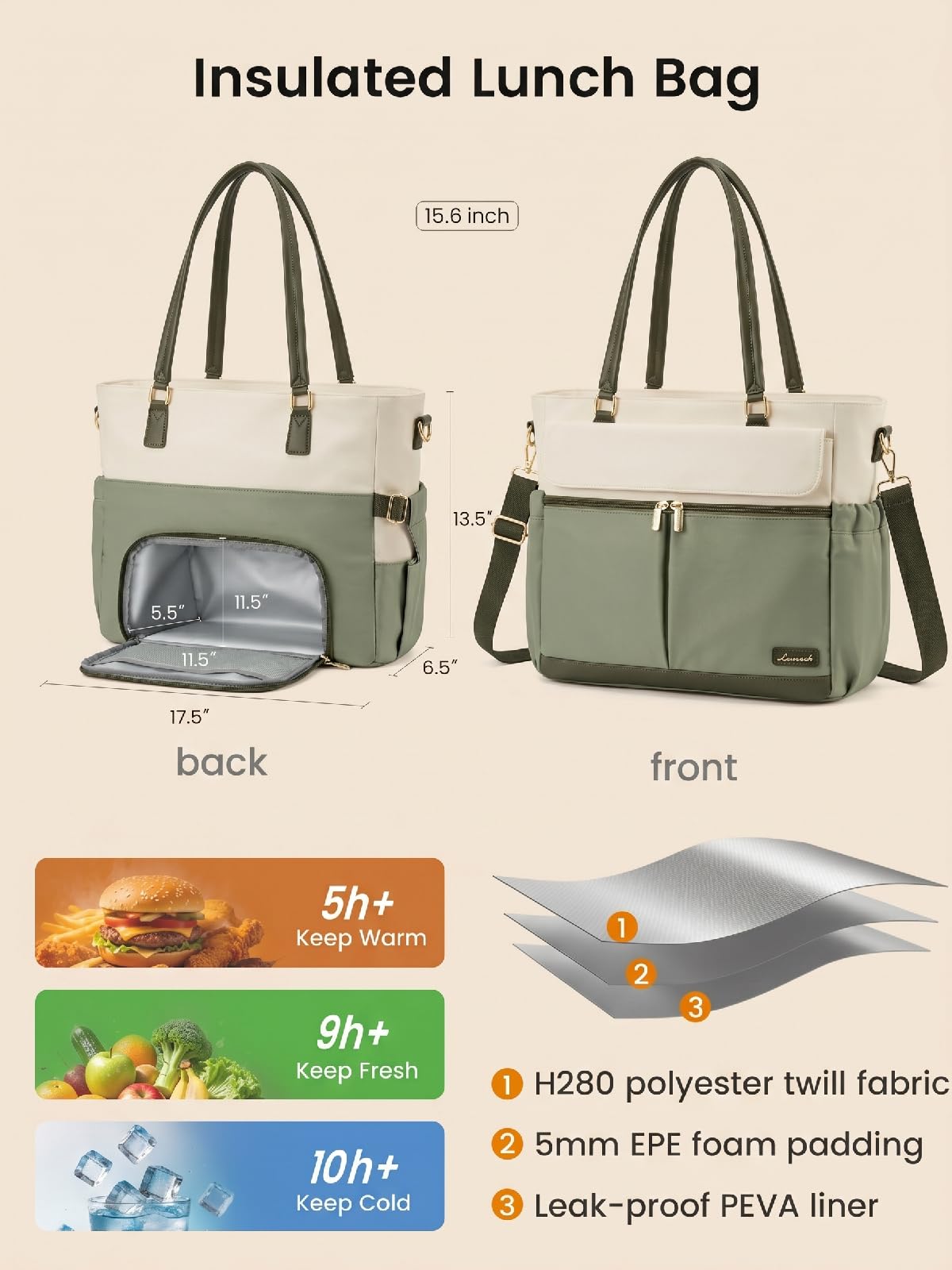 LOVEVOOK Lunch Tote Bag for Women, Work Laptop Bag with Lunch Compartment