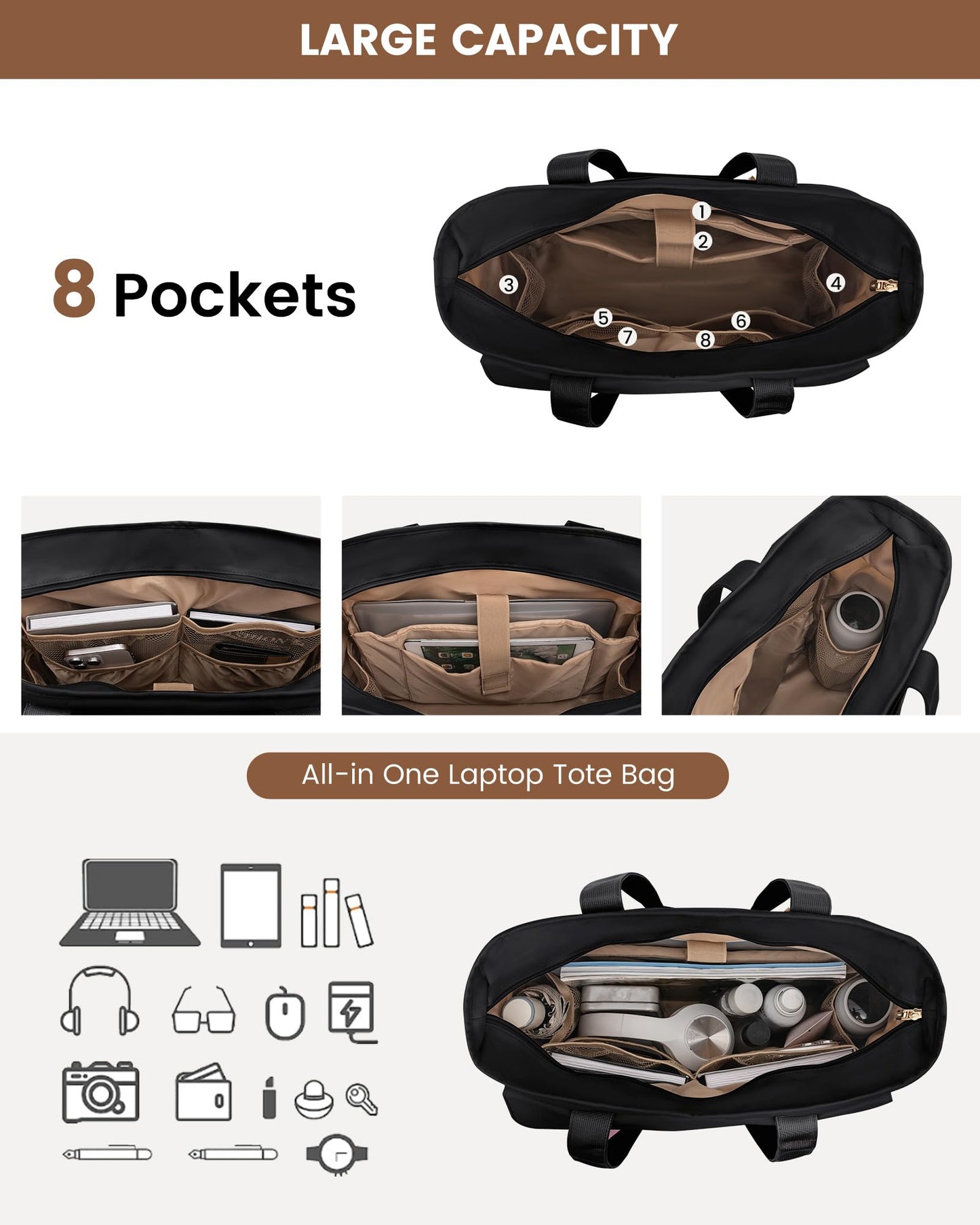 LOVEVOOK Lunch Tote Bag for Women, Work Laptop Bag with Lunch Compartment